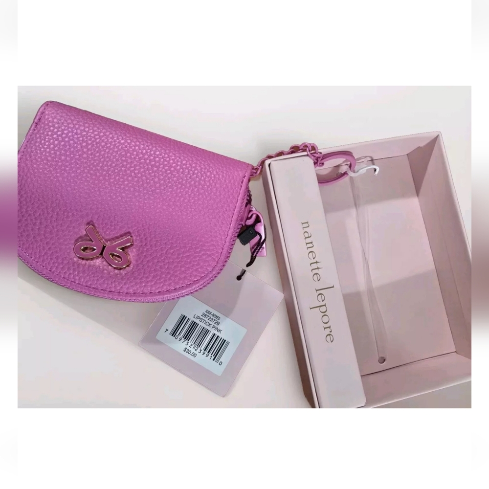 Nanette Lepore Zip Around Wallet Pink Lipstick Breast Cancer Awareness Logo NWT